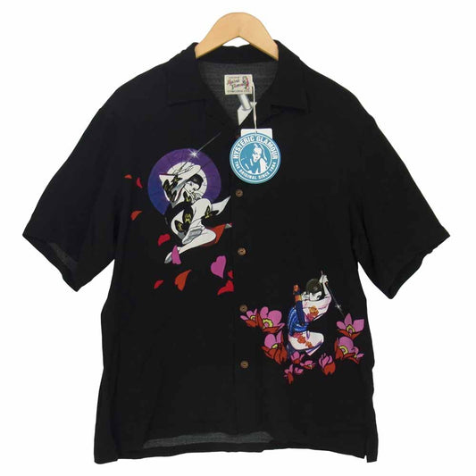 HYSTERIC GLAMOUR ヒステリックグラマー 20SS 02202AH08 KAZUOKAMIMURA 修羅雪姫 アロハ シャツ ブラック系 L【新古品】【未使用】【中古】