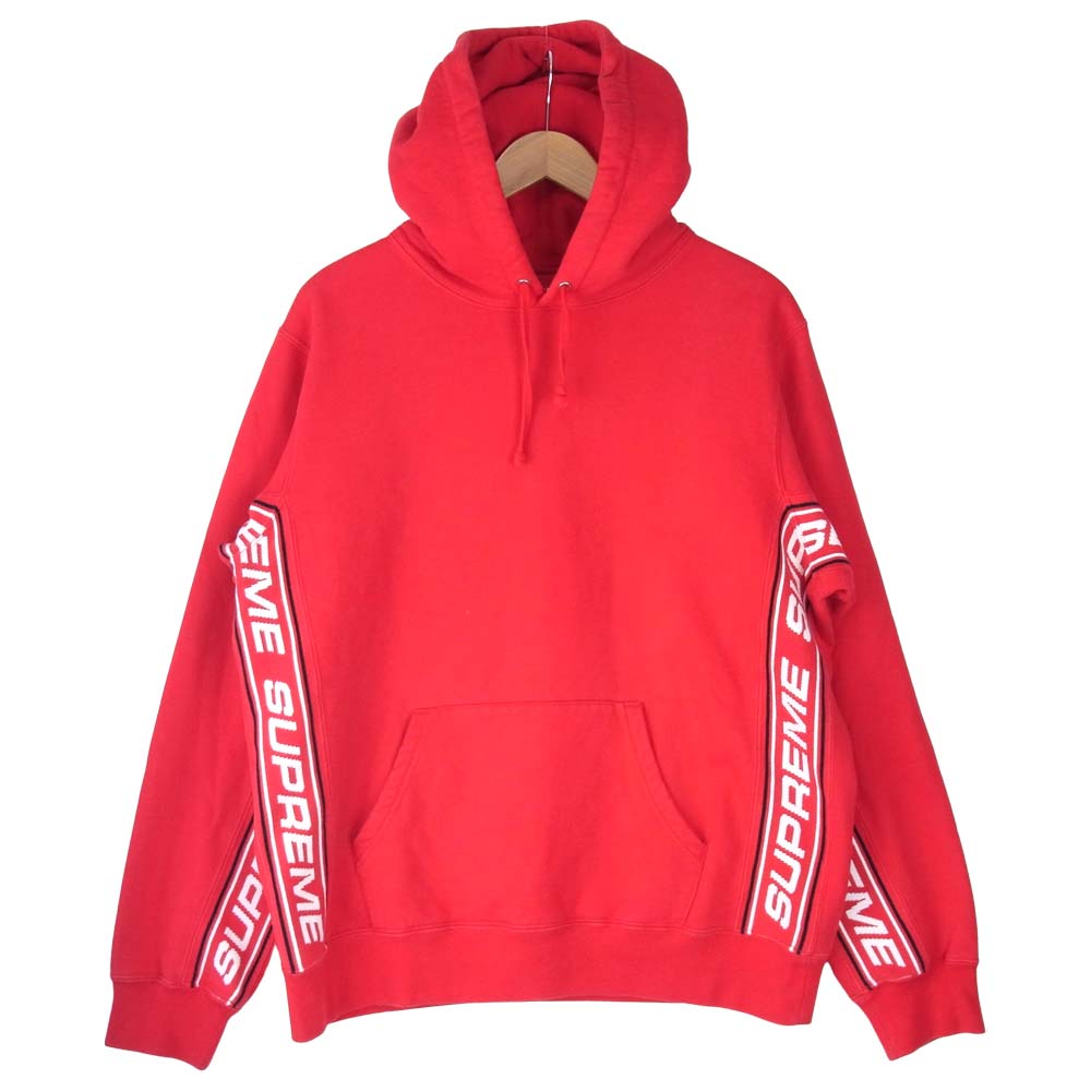Supreme シュプリーム 19AW Text Rib Hooded Sweatshirt マルチ サイド ロゴ パーカー レッド系 M【中古】
