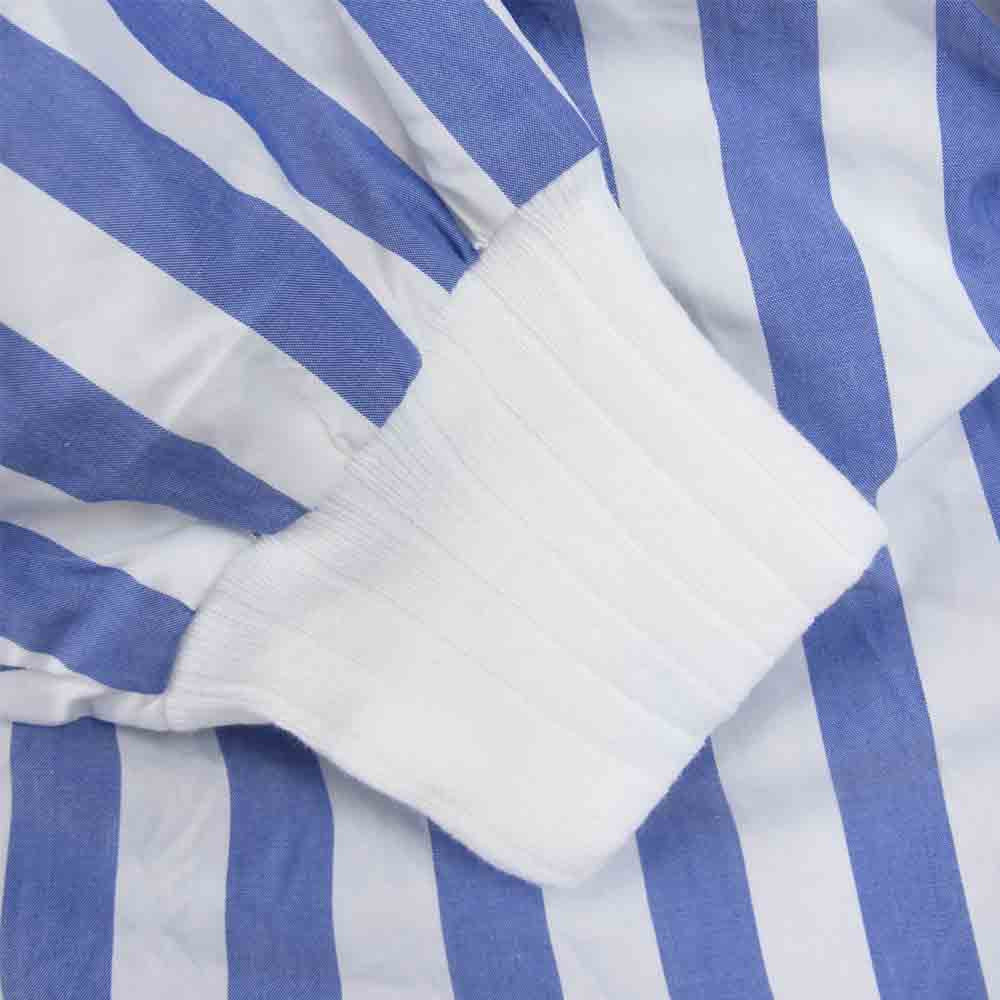 カーキ 高密度 コットン タイプライター Vネック ワイド シルエット ブラウス ブルー系×ホワイト系 01【中古】