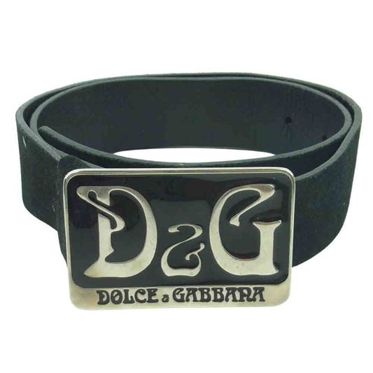 DOLCE&GABBANA ドルチェアンドガッバーナ ロゴ プレート バックル レザー ベルト ブラック系【中古】