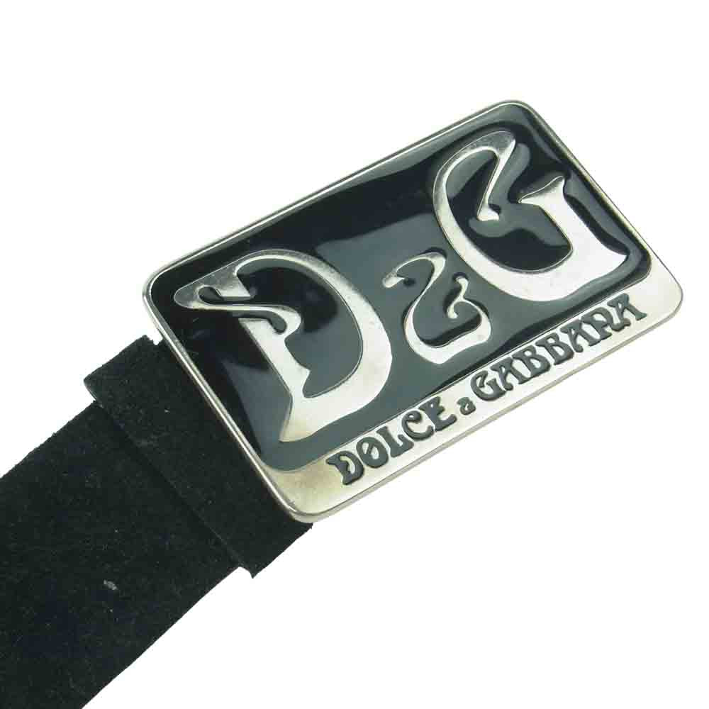 DOLCE&GABBANA ドルチェアンドガッバーナ ロゴ プレート バックル レザー ベルト ブラック系【中古】
