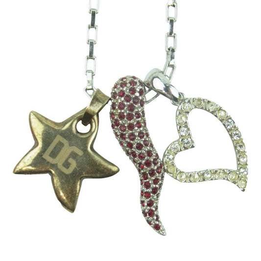 DOLCE&GABBANA ドルチェアンドガッバーナ 3連 シルバー 925 コルノ ロゴスター ハート ネックレス シルバー系【中古】