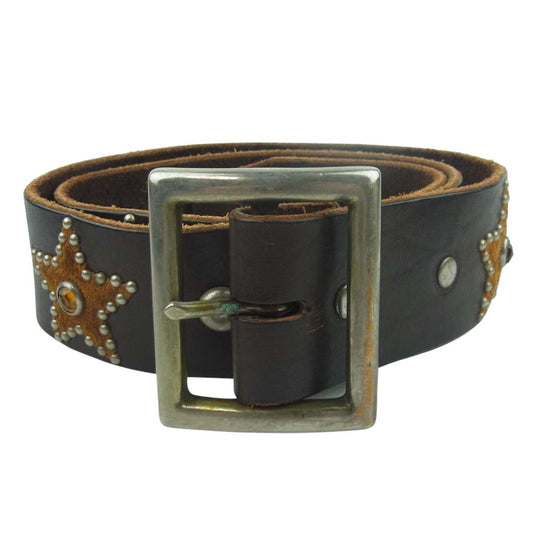 HTC エイチティーシー Leather Belt レザー スター スタッズ ベルト ダークブラウン系 32【中古】