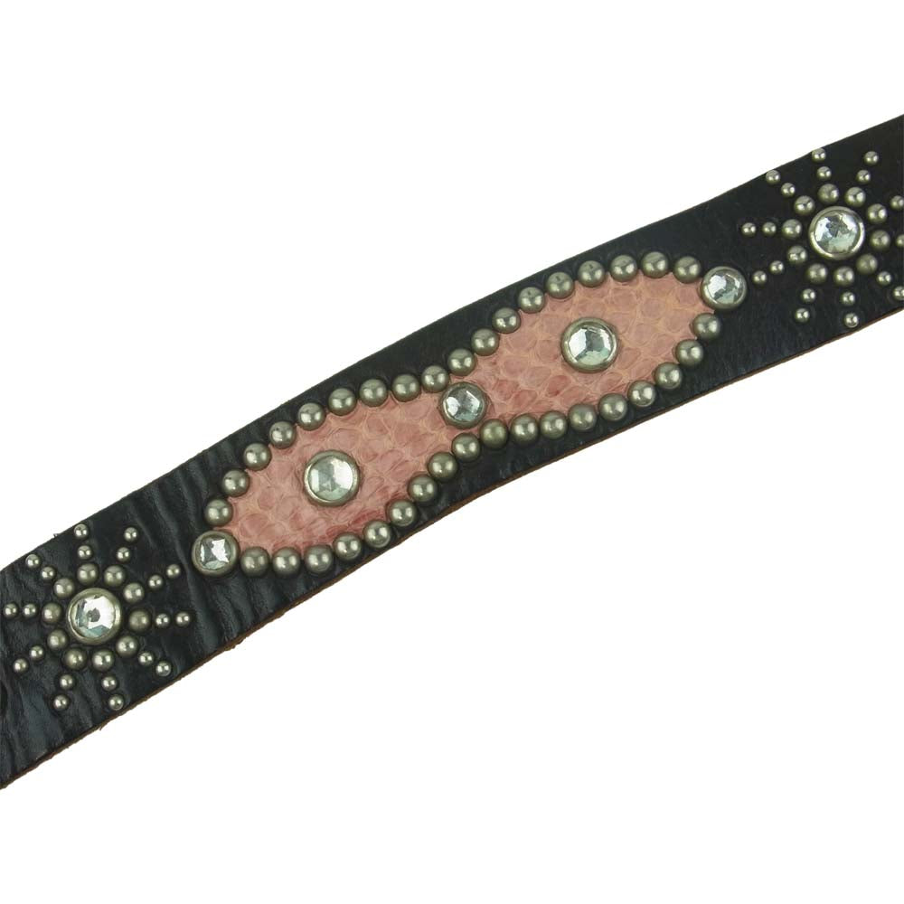 HTC エイチティーシー Leather Belt フラワー スタッズ ベルト レザー ダークブラウン系 32【中古】