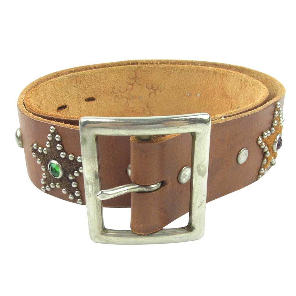 HTC エイチティーシー Leather Belt レザー スター スタッズ ベルト ブラウン系 32【中古】