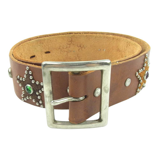 HTC エイチティーシー Leather Belt レザー スター スタッズ ベルト ブラウン系 32【中古】