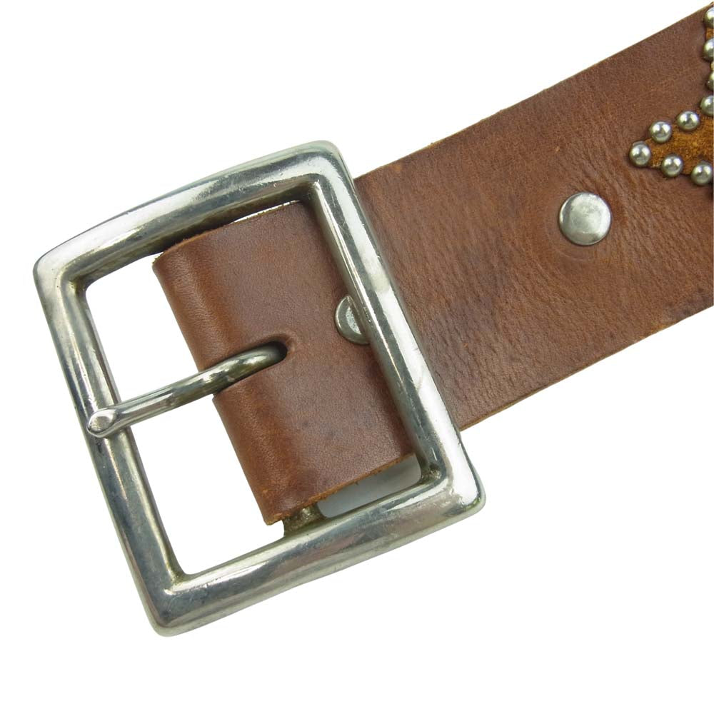 HTC エイチティーシー Leather Belt レザー スター スタッズ ベルト ブラウン系 32【中古】