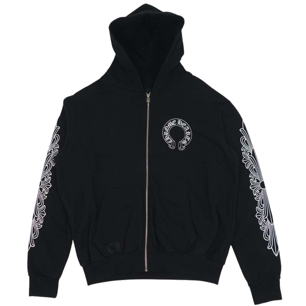 CHROME HEARTS クロムハーツ（原本無） ホースシュー フローラル クロス プリント ダガー ジップ パーカー M【中古】