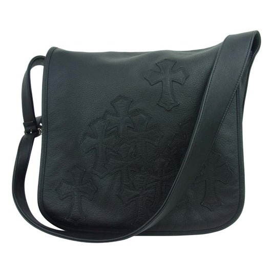 CHROME HEARTS クロムハーツ（原本無） セメタリークロス パッチ ガンスリンガー タガーZIP レザー メール バッグ ブラック系【中古】