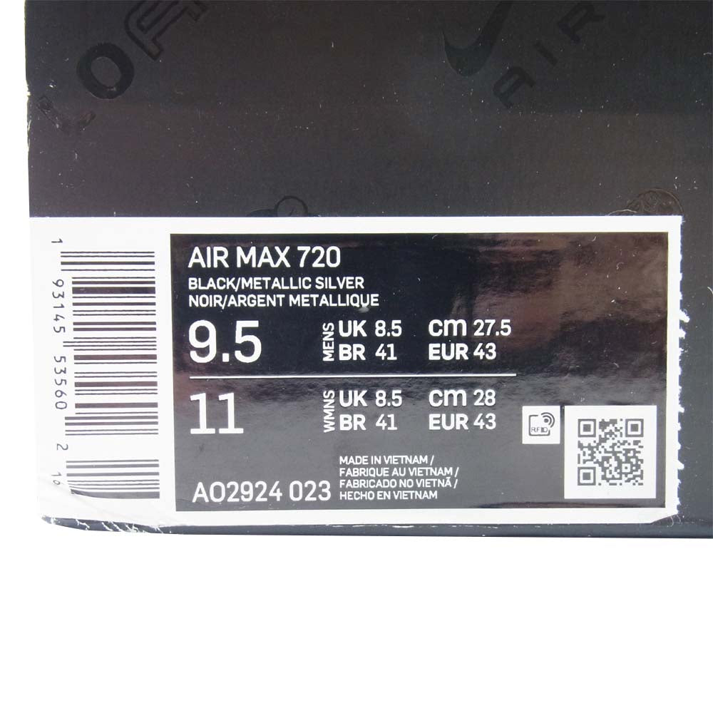 NIKE ナイキ AO2924-023 AIR MAX 720 エアマックス 720 スニーカー ブラック系 27.5cm【中古】