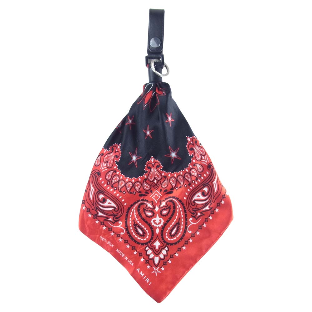 アミリ BANDANA KEYCHAIN バンダナ キーチェーン シルク USA製 レッド×ブラック系【美品】【中古】