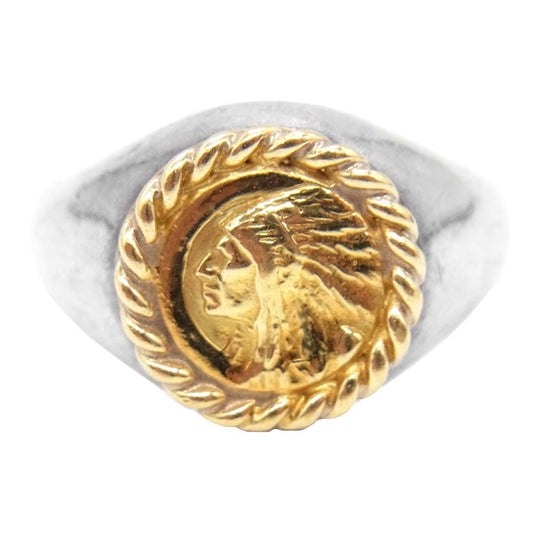 WINGROCK ウィングロック K18 インディアン カレッジリング 指輪 シルバー×ゴールド系 21号程度【中古】