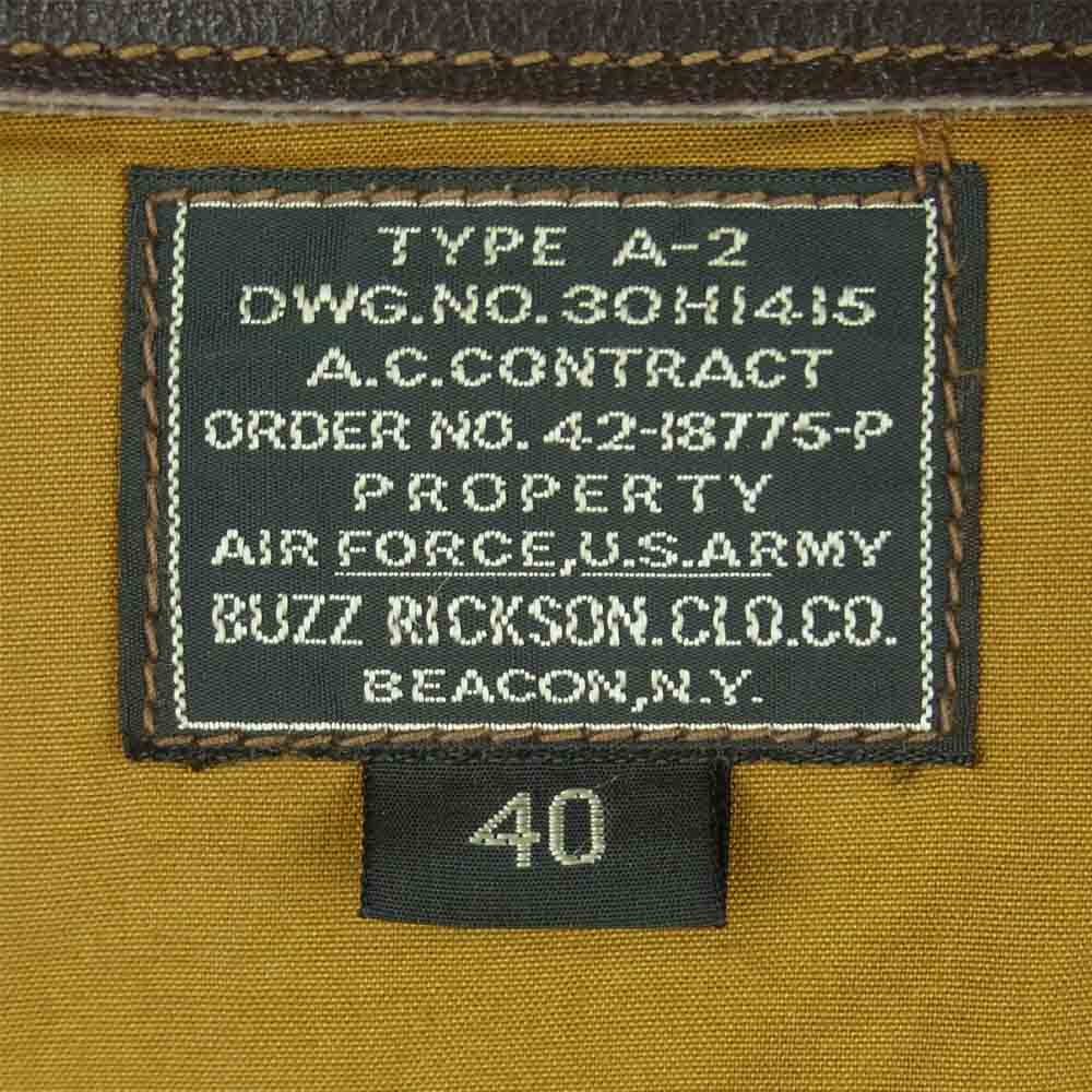 Buzz Rickson's バズリクソンズ BR80563 Type A-2 赤リブ 馬革 レザー フライト ジャケット ダークブラウン系 40【中古】