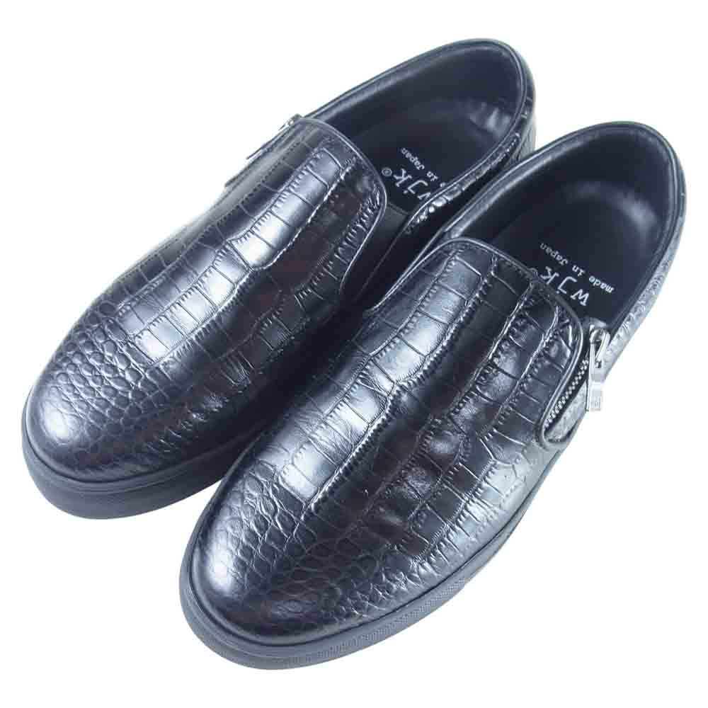 wjk ダブルジェイケイ 型押し レザー サイド ジップ シューズ スリッポン ブラック系 42【美品】【中古】