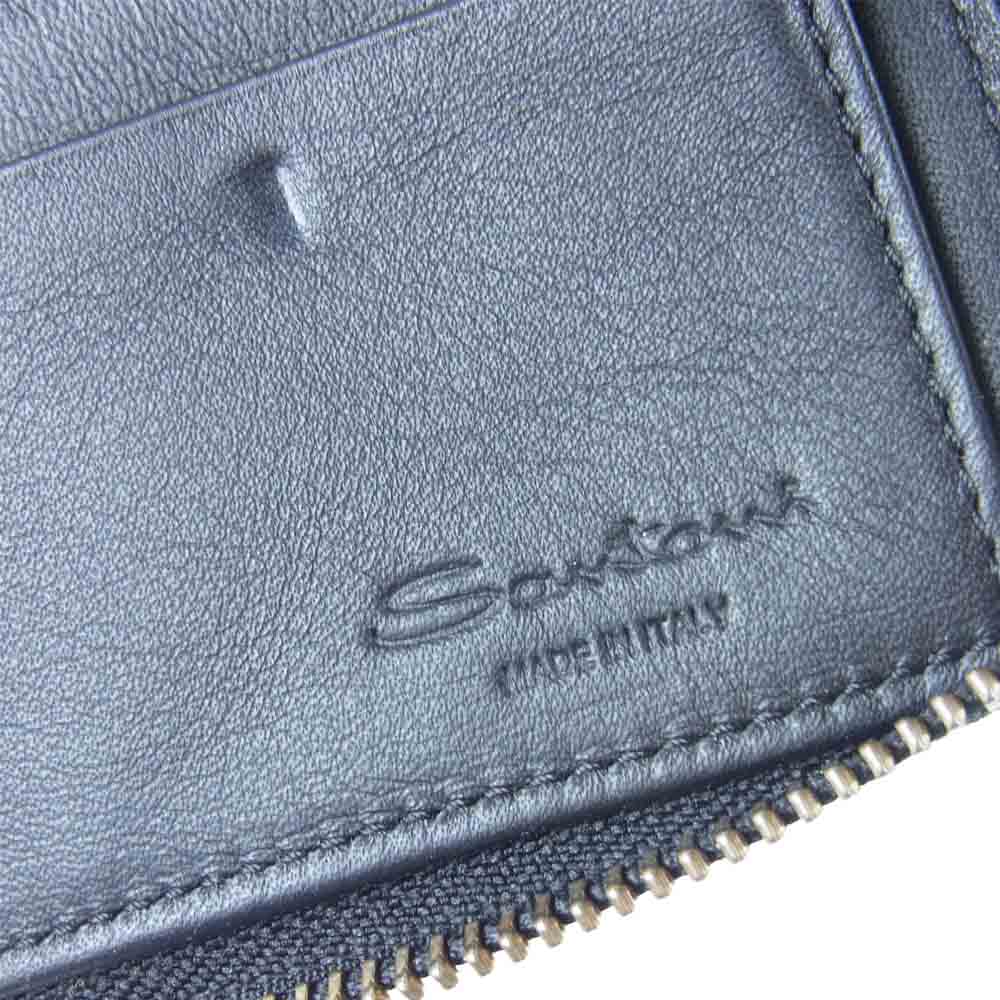 Santoni サントーニ レザー ラウンドファスナー 長財布 ウォレット イタリア製 ブラック系【中古】