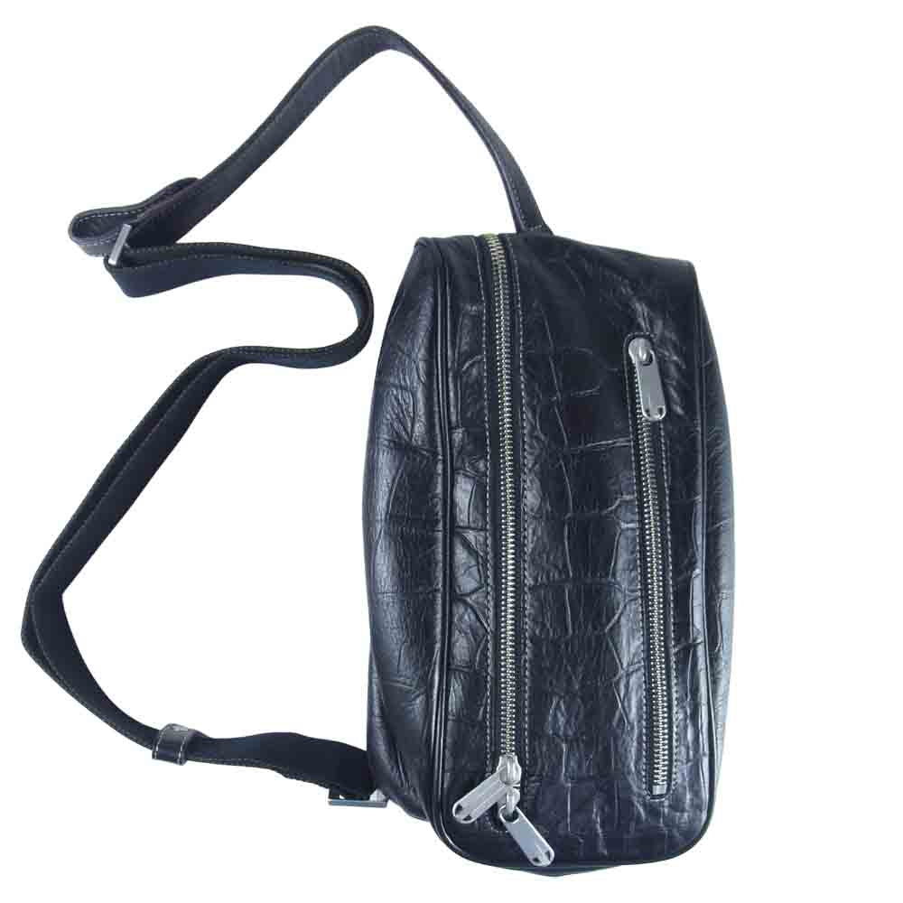 aniary アニアリ 2 Zip クロコ型押し レザー ワンショルダーバッグ ボディバッグ ブラック系【中古】
