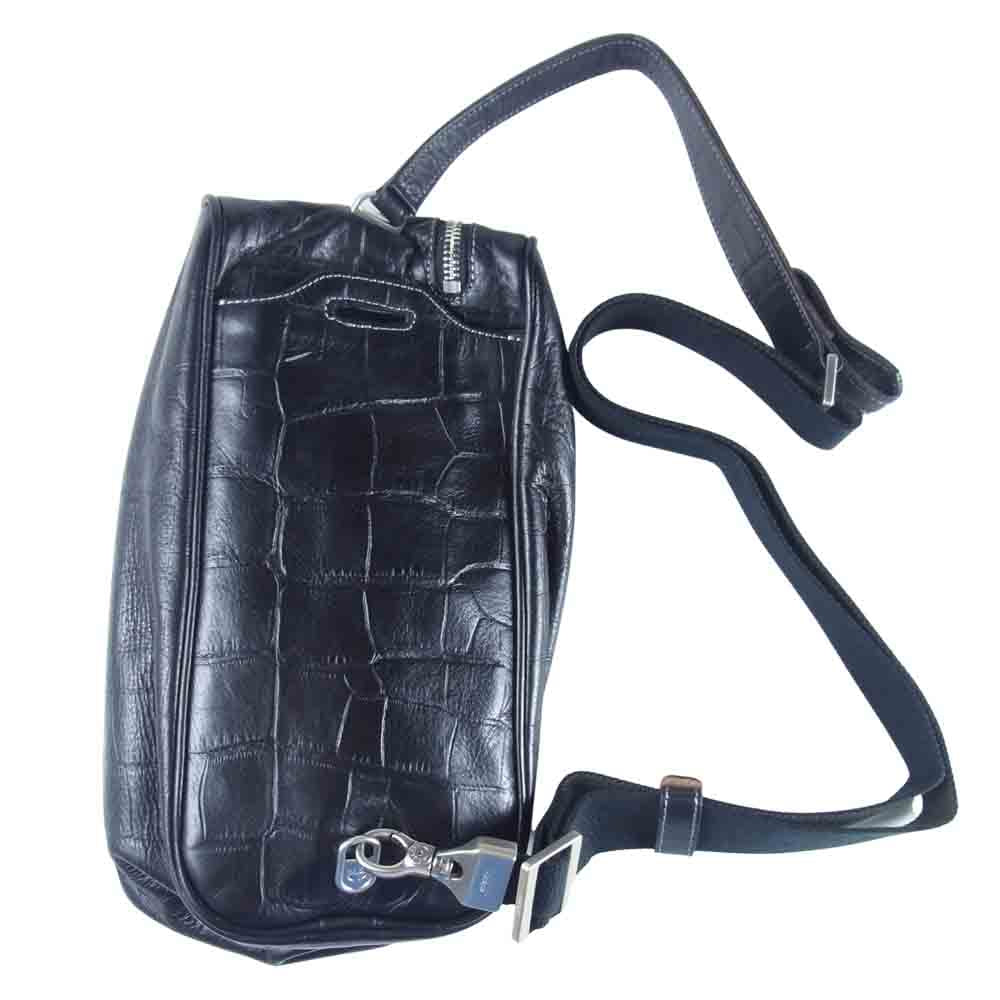 aniary アニアリ 2 Zip クロコ型押し レザー ワンショルダーバッグ ボディバッグ ブラック系【中古】