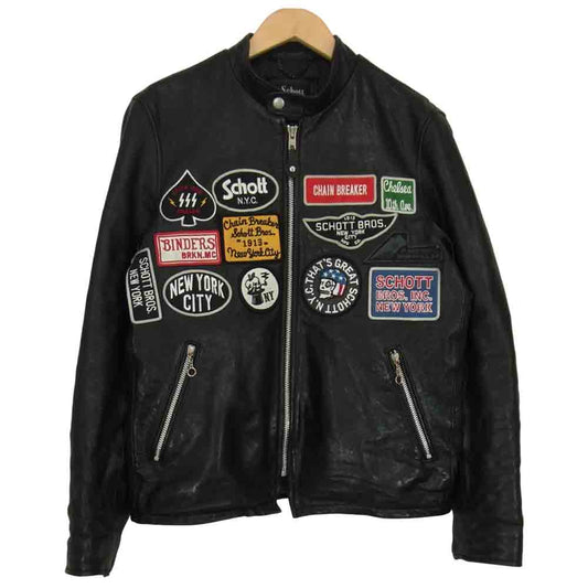 schott ショット 3191052 CAFE RACER JACKET MANY PATCHES カフェレーサー ジャケット ラムレザー ライダース ブラック系 M【中古】