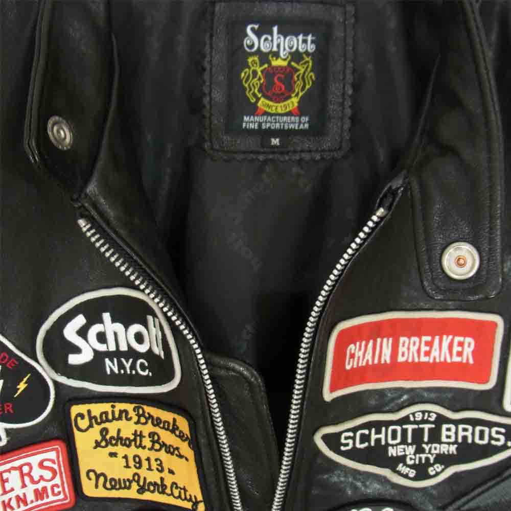 schott ショット 3191052 CAFE RACER JACKET MANY PATCHES カフェレーサー ジャケット ラムレザー ライダース ブラック系 M【中古】
