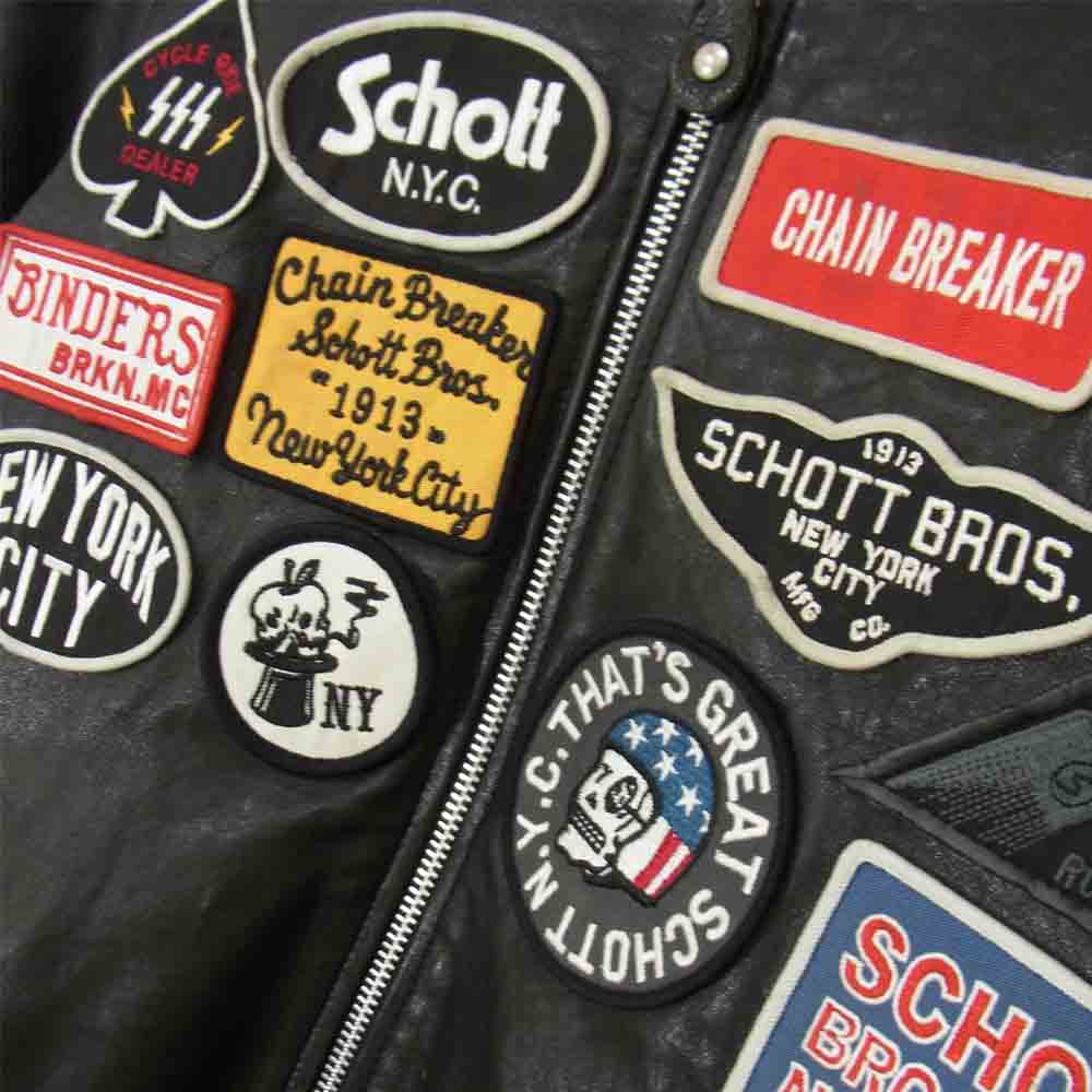 schott ショット 3191052 CAFE RACER JACKET MANY PATCHES カフェレーサー ジャケット ラムレザー ライダース ブラック系 M【中古】