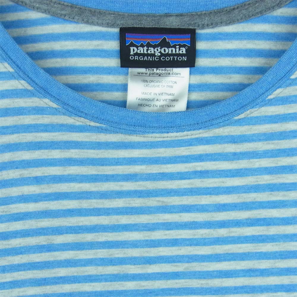 patagonia パタゴニア 52440 Daily Tee デイリー ボーダー 半袖 Tシャツ ライトブルー系 ライトグレー系 S【中古】