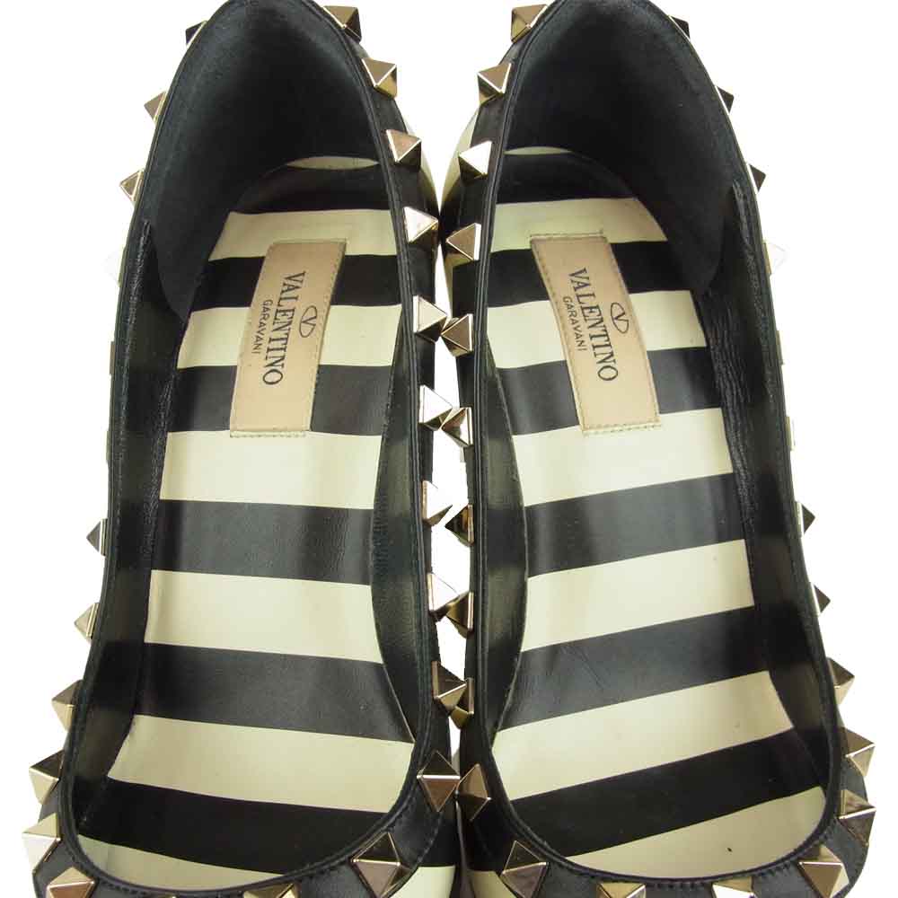 VALENTINO ヴァレンティノ ボーダー スタッズ パンプス ブラック系×ホワイト系 36【中古】
