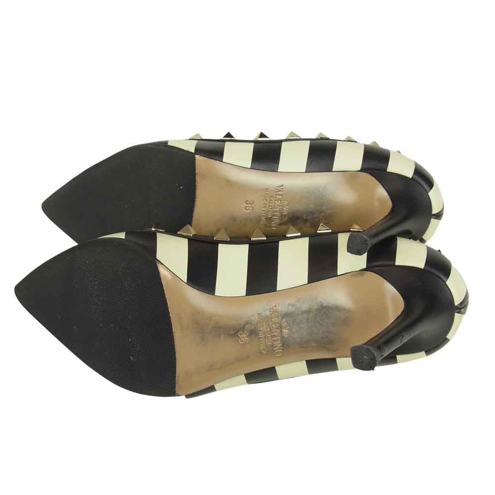 VALENTINO ヴァレンティノ ボーダー スタッズ パンプス ブラック系×ホワイト系 36【中古】