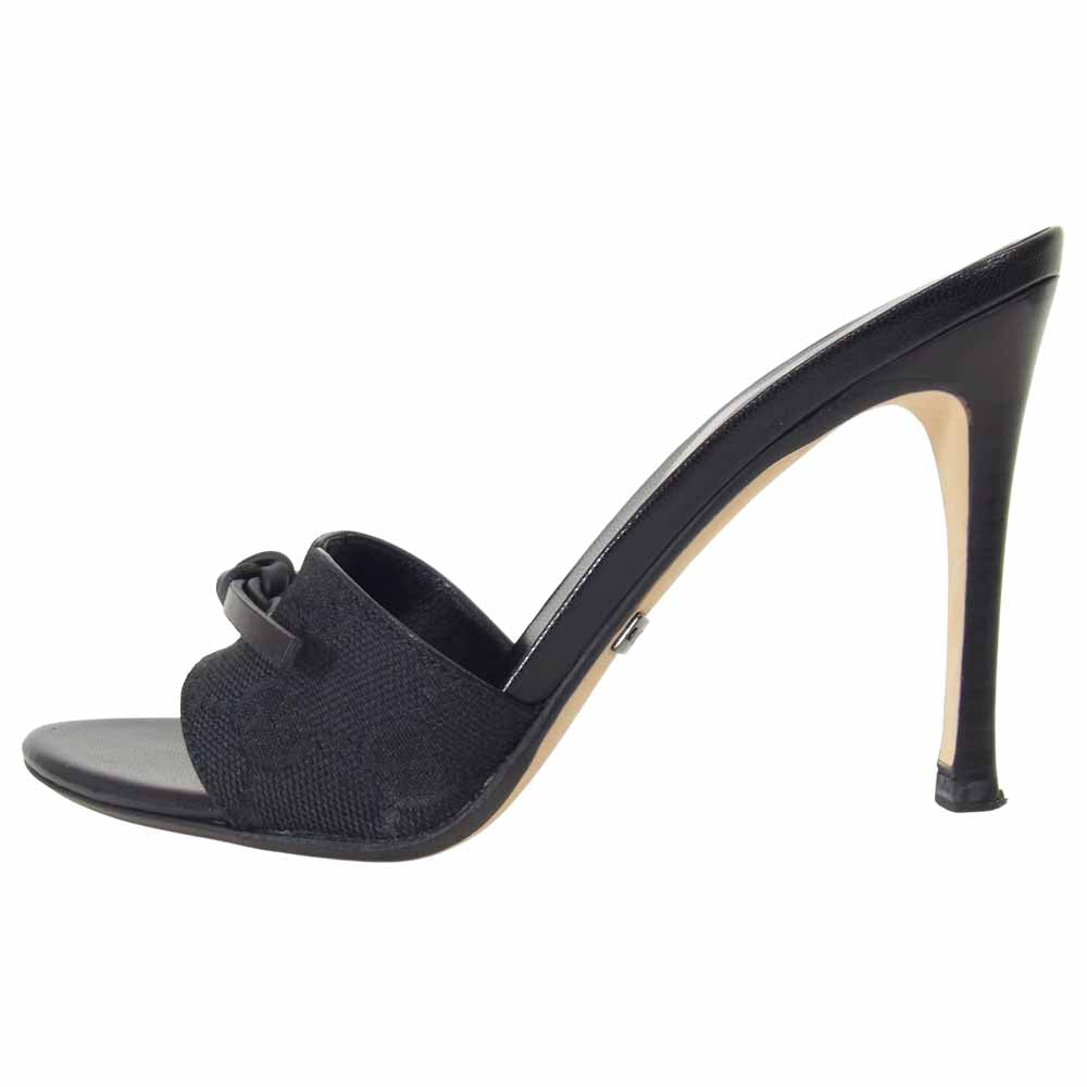 GUCCI グッチ GGキャンバス リボン ハイヒール サンダル ブラック系 4 C【中古】