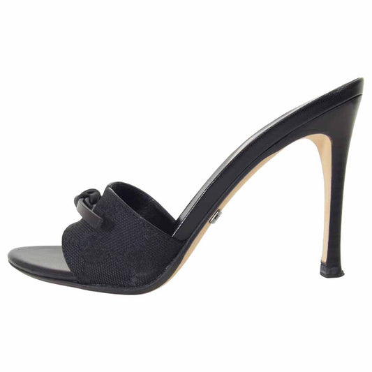 GUCCI グッチ GGキャンバス リボン ハイヒール サンダル ブラック系 4 C【中古】