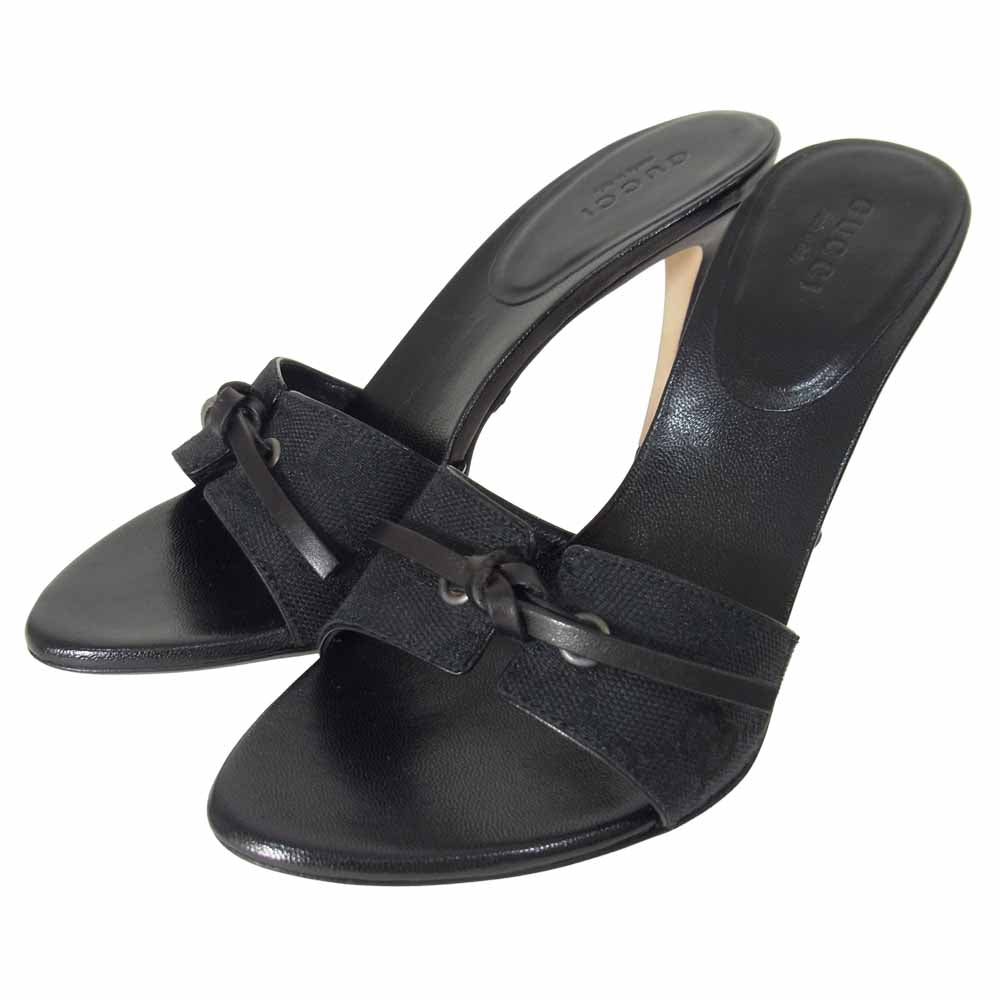GUCCI グッチ GGキャンバス リボン ハイヒール サンダル ブラック系 4 C【中古】
