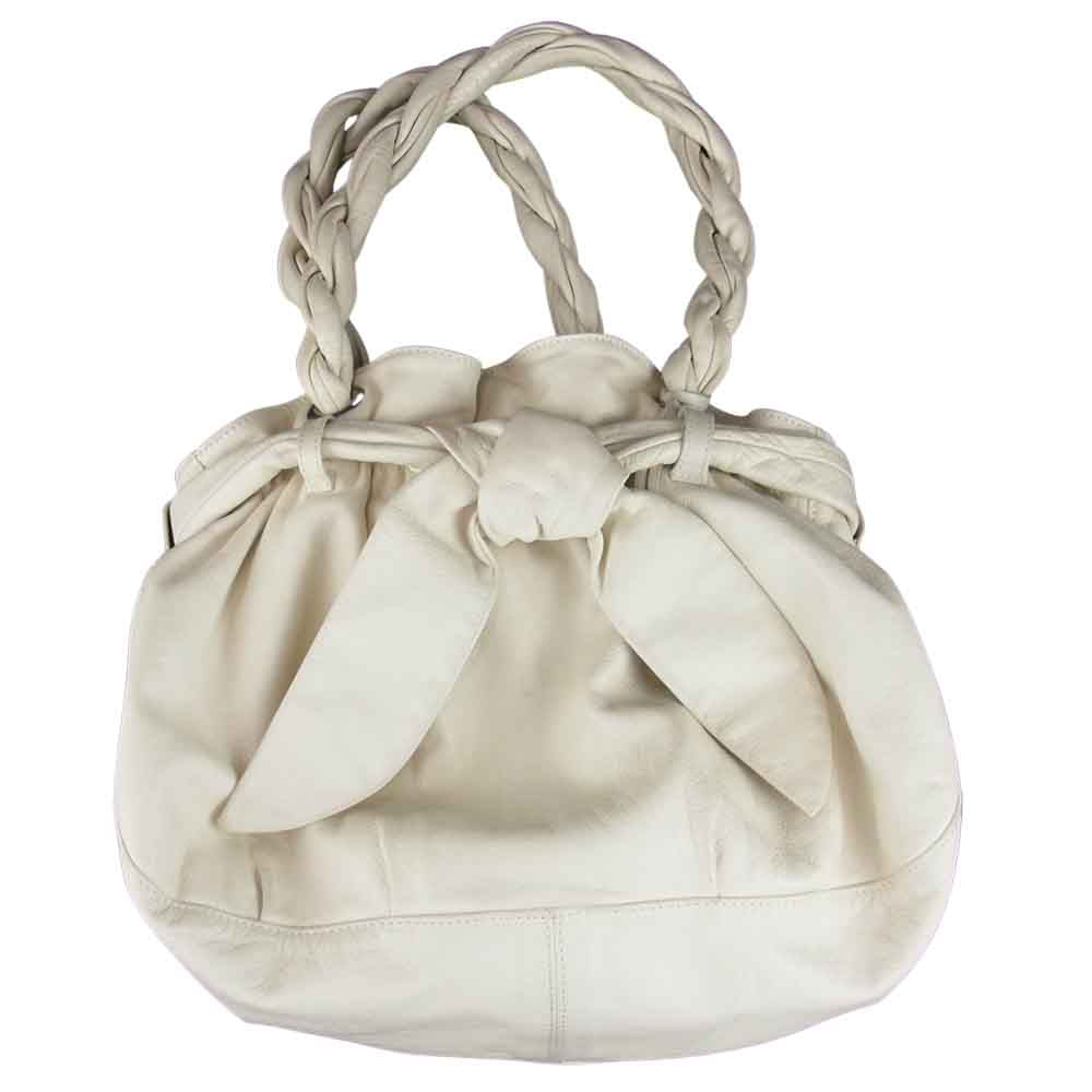 Furla フルラ チャーム リボン レザー バッグ アイボリー系【中古】