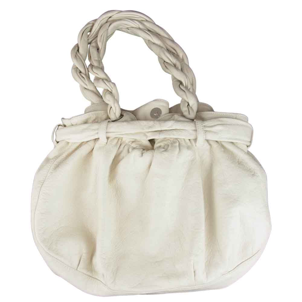 Furla フルラ チャーム リボン レザー バッグ アイボリー系【中古】