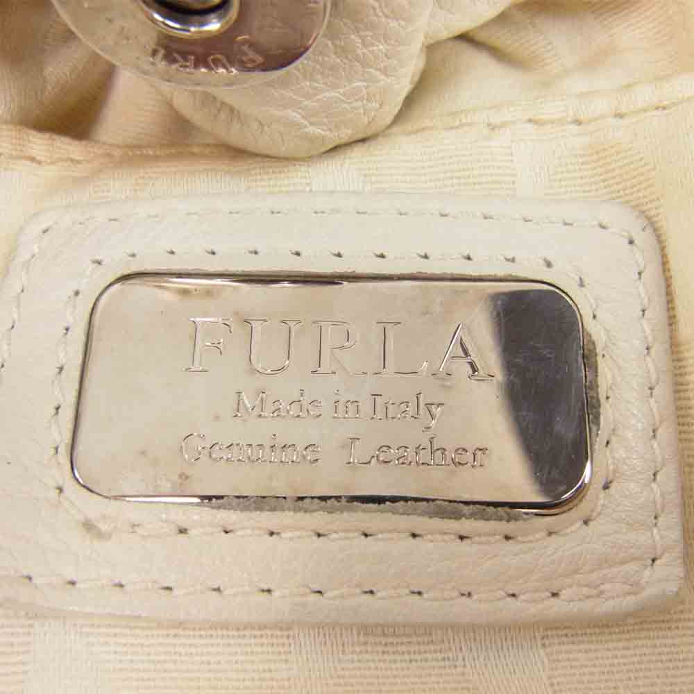 Furla フルラ チャーム リボン レザー バッグ アイボリー系【中古】