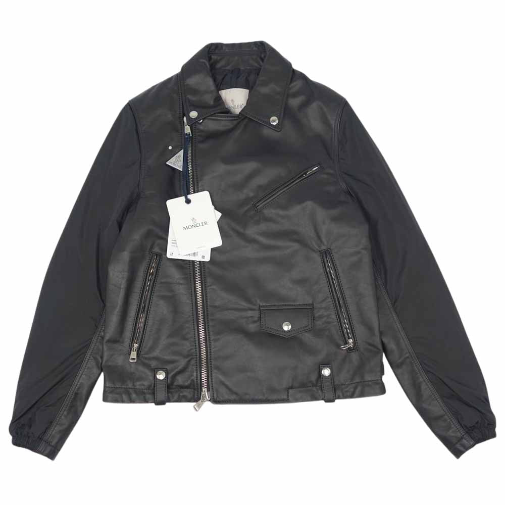 MONCLER モンクレール 国内正規品 MASSART マッサート レザー ダウン 切替 ダブルライダース ブラック系 2【新古品】【未使用】【中古】