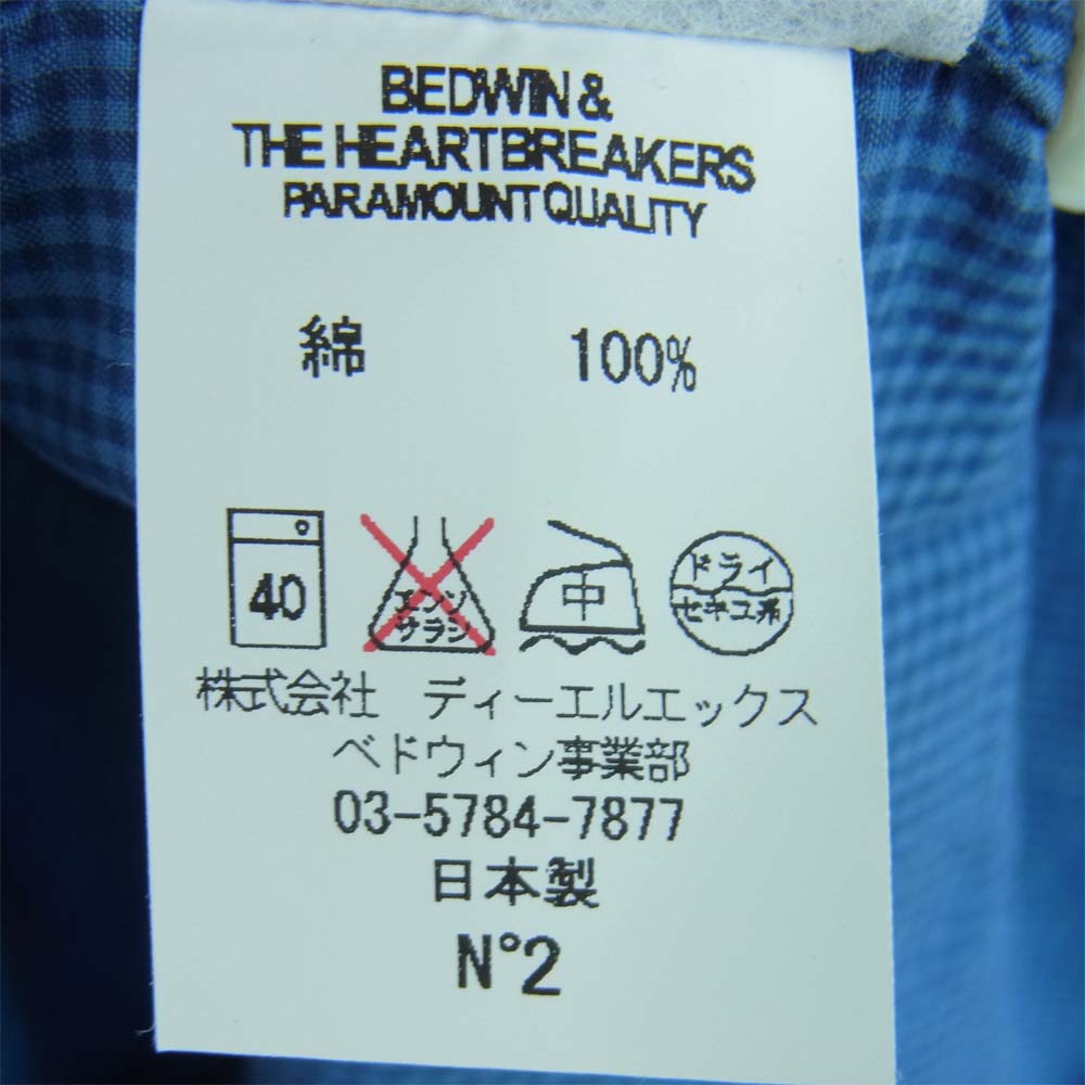 ベドウィン & ザ ハートブレイカーズ 16SB1510 L/S ELBOW PATCH SHIRT EASTON エルボーパッチ ギンガム 長袖 シャツ ブルー系 2【新古品】【未使用】【中古】