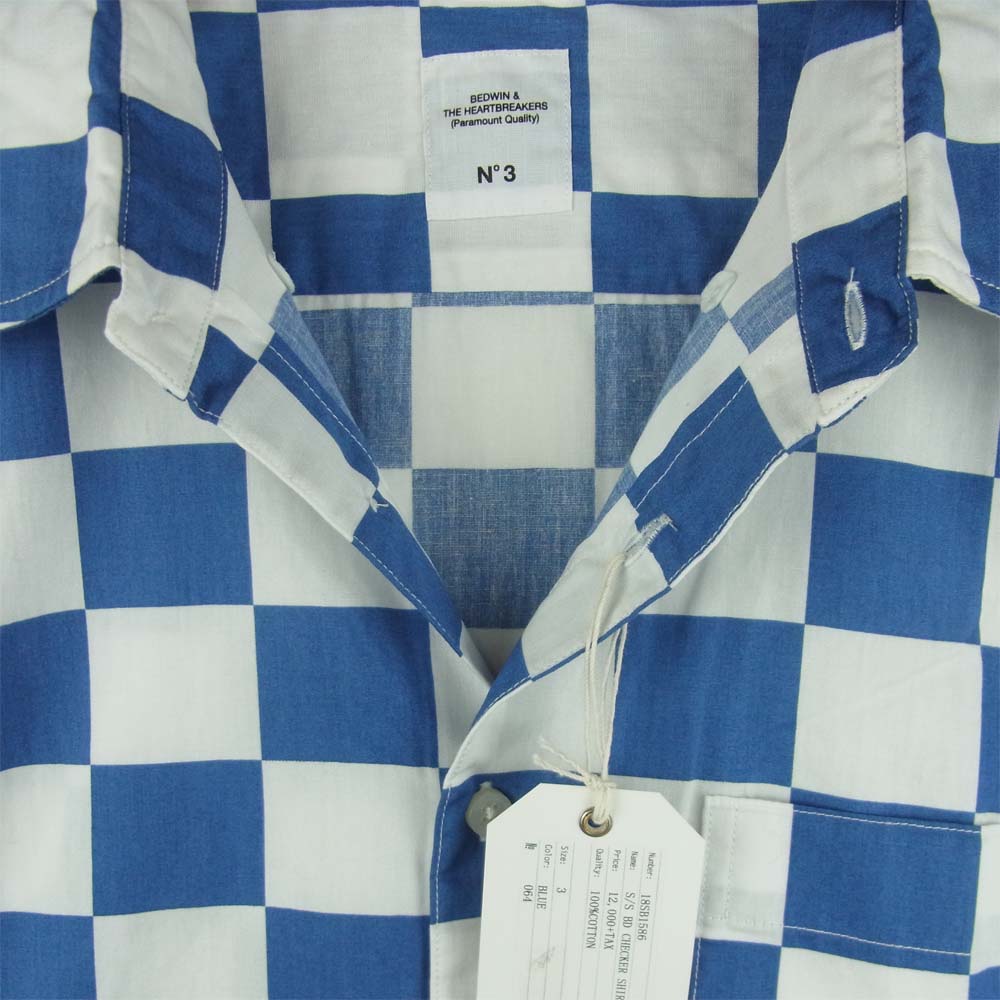 ベドウィン & ザ ハートブレイカーズ 18SB1586 BD CHECKER SHIRT TAYLOR チェッカー柄 半袖 シャツ ブルー系 ホワイト系 3【新古品】【未使用】【中古】