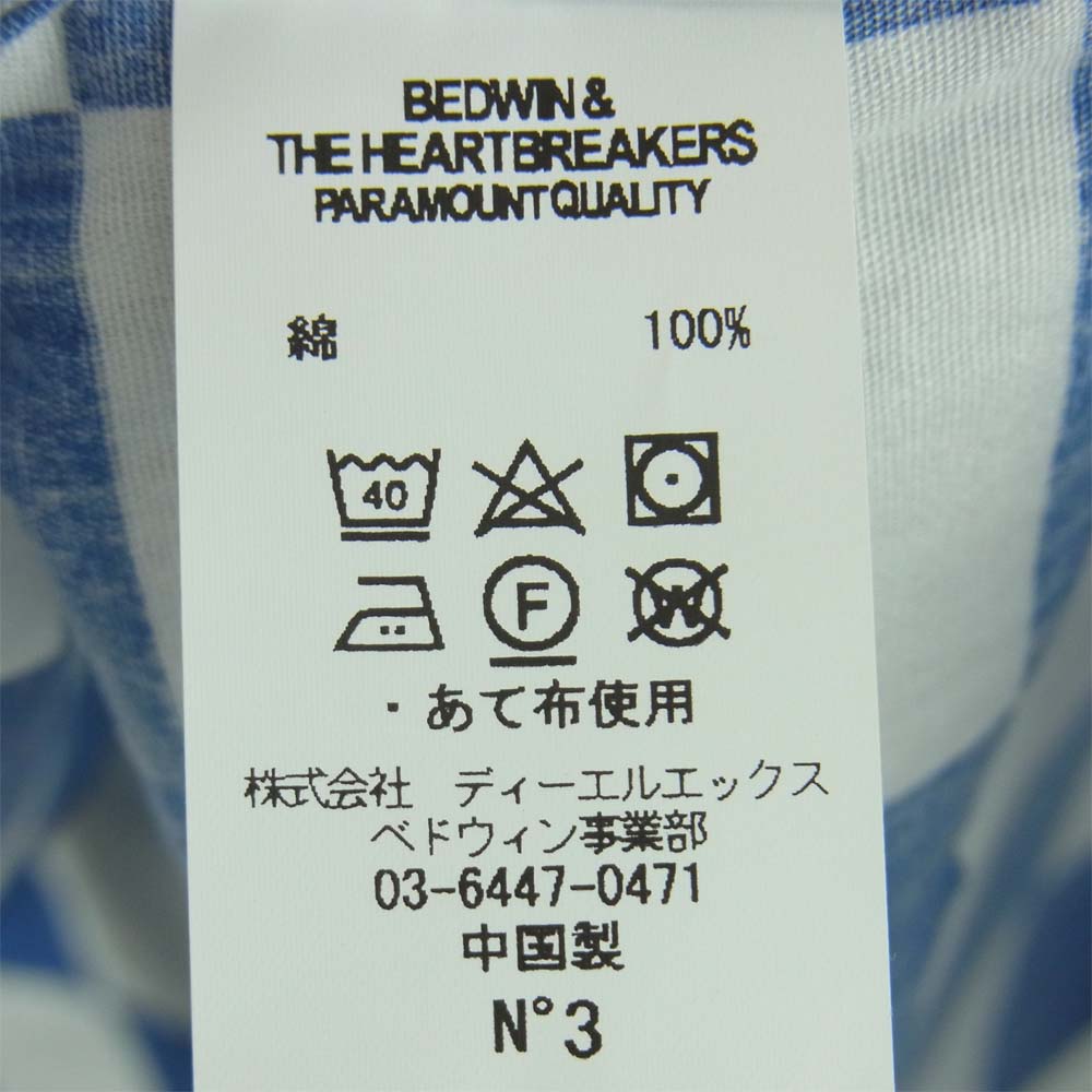 ベドウィン & ザ ハートブレイカーズ 18SB1586 BD CHECKER SHIRT TAYLOR チェッカー柄 半袖 シャツ ブルー系 ホワイト系 3【新古品】【未使用】【中古】