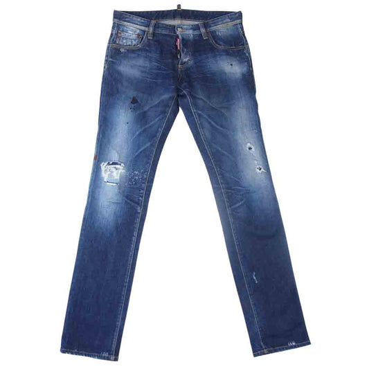 DSQUARED2 ディースクエアード S71LA0359 国内正規品 ロゴパーツ ダメージ加工 デニムパンツ インディゴブルー系 42【中古】