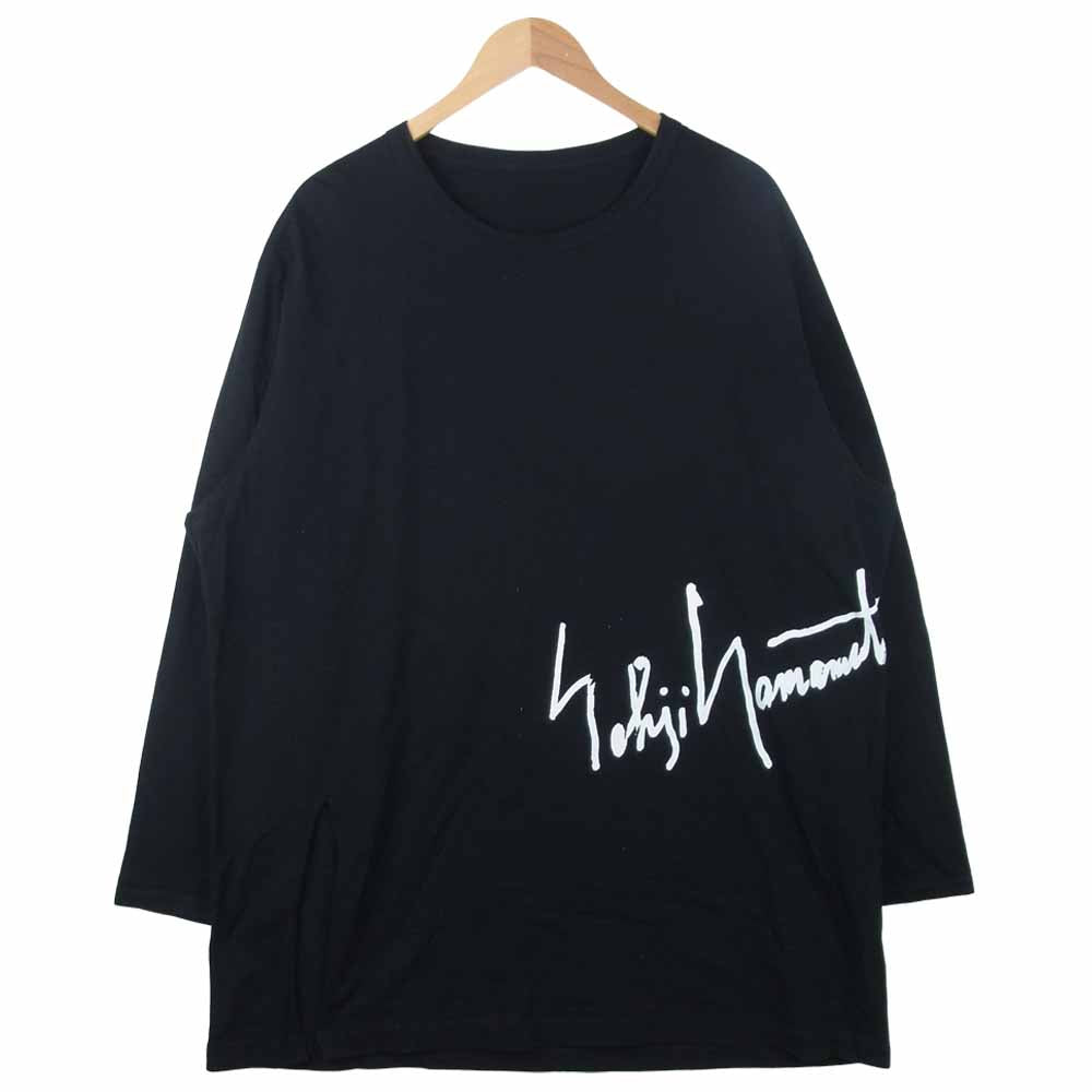 Yohji Yamamoto ヨウジヤマモト 18AW GV-T24-040 GroundY GV-T24-040 Asymmetric line cutsew アシンメトリー ロゴ ライン 長袖 Tシャツ ブラック系 3【中古】