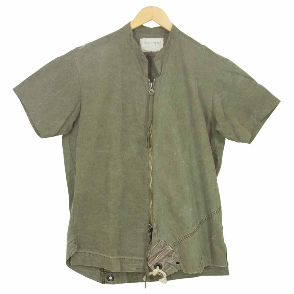 グレッグローレン 国内正規品 The Tent Zip Front Studio Shirt 解体再構築 ヴィンテージテント生地 リメイク ジップアップ 半袖 シャツ カーキ系 3【中古】