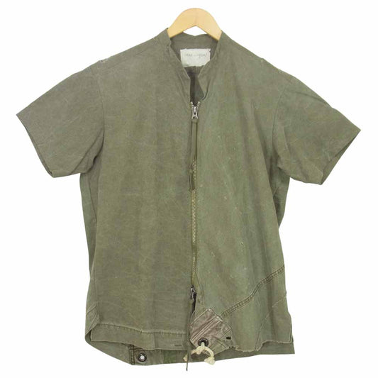 グレッグローレン 国内正規品 The Tent Zip Front Studio Shirt 解体再構築 ヴィンテージテント生地 リメイク ジップアップ 半袖 シャツ カーキ系 3【中古】