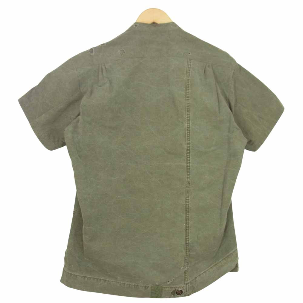 グレッグローレン 国内正規品 The Tent Zip Front Studio Shirt 解体再構築 ヴィンテージテント生地 リメイク ジップアップ 半袖 シャツ カーキ系 3【中古】