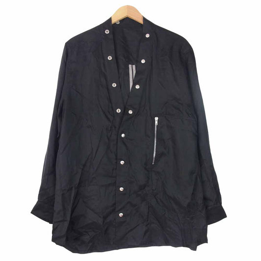 Rick Owens リックオウエンス 20SS RR20S7287-J Larry Sheer Shirt スナップボタン キュプラ ノーカラー シャツ ジャケット ブラック系 US44【中古】