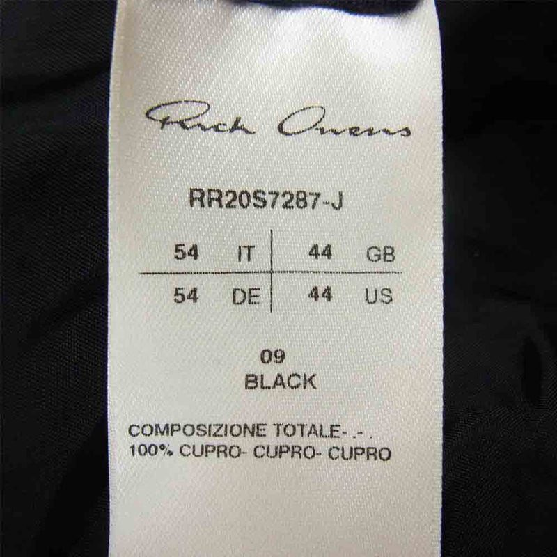 Rick Owens リックオウエンス 20SS RR20S7287-J Larry Sheer Shirt スナップボタン キュプラ ノーカラー  シャツ ジャケット ブラック系 US44【中古】