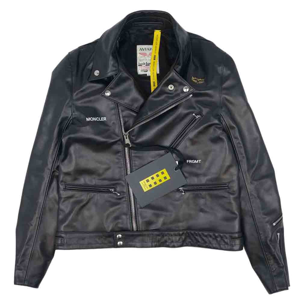 MONCLER モンクレール Lewis Leathers ルイスレザー Fragment Hiroshi Fujiwara フラグメント 21AW DWAYNE CYCLONE ドウェイン サイクロン ホースハイド ダブルライダース ブラック系 42【新古品】【未使用】【中古】