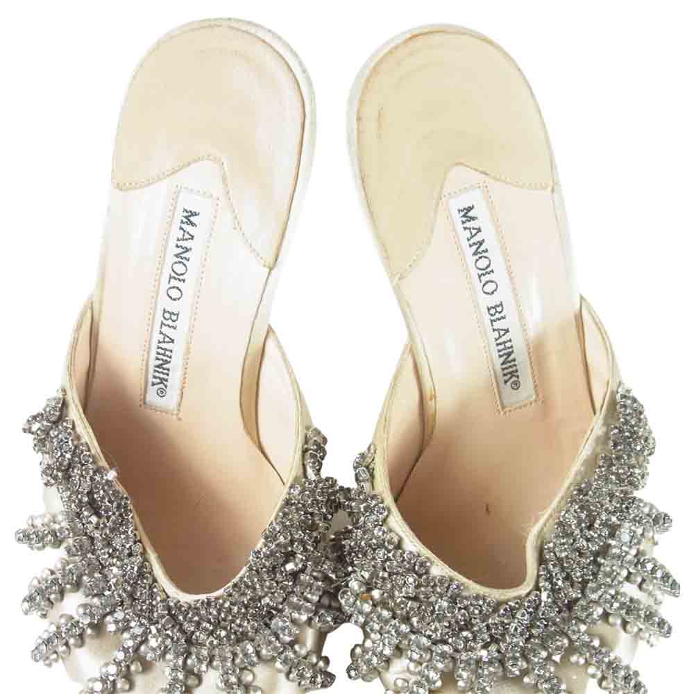 MANOLO BLAHNIK マノロブラニク ECRU ミュール ハイヒール ビジュー ベージュゴールド系 35【中古】