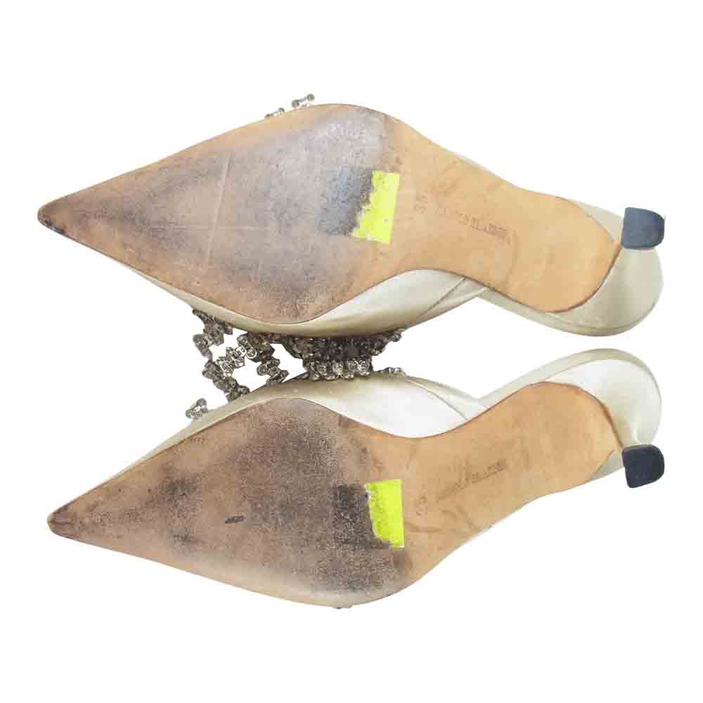 MANOLO BLAHNIK マノロブラニク ECRU ミュール ハイヒール ビジュー ベージュゴールド系 35【中古】