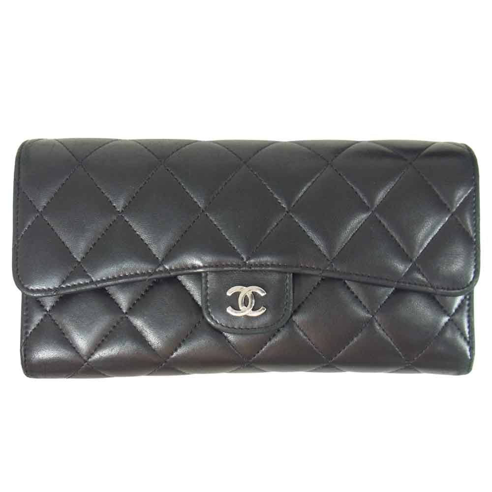 CHANEL シャネル AP0241 マトラッセ ココマーク キルティング 長財布 ブラック系【中古】