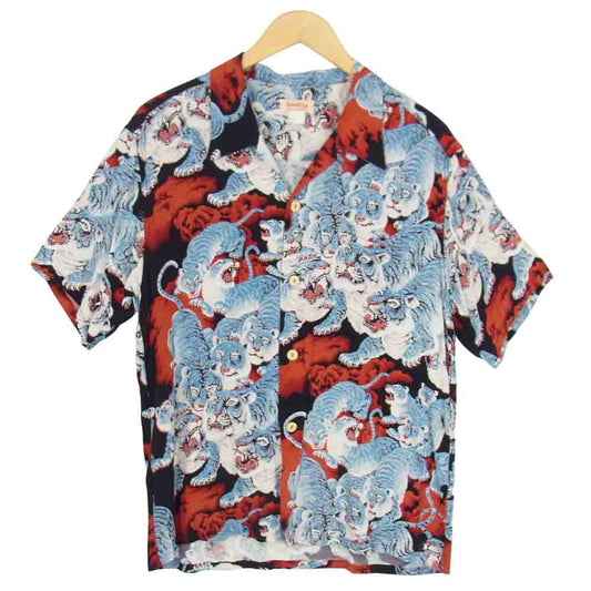 The REAL McCOY'S ザリアルマッコイズ MS18002 専用木箱付属 百虎 HAWAIIAN SHIRT HYAKU-TORA アロハ ブルー系 L【美品】【中古】