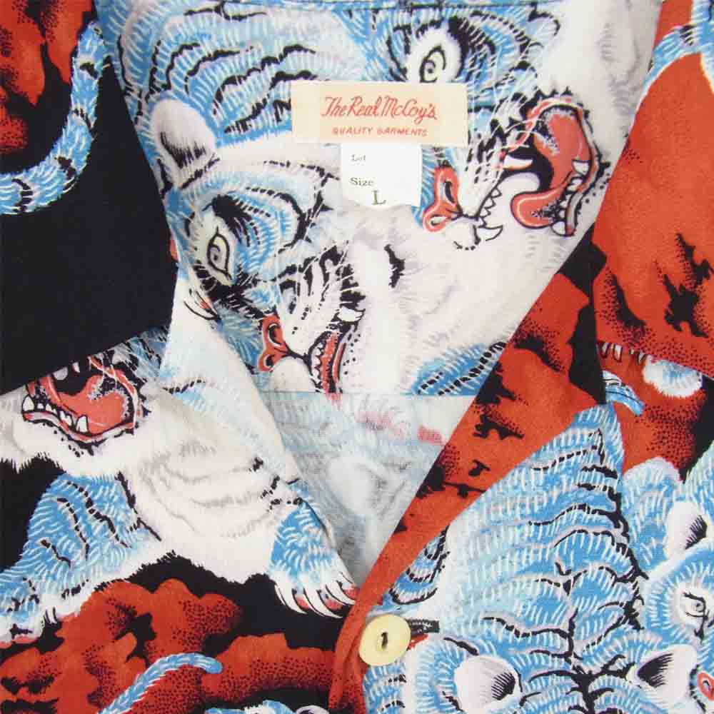 The REAL McCOY'S ザリアルマッコイズ MS18002 専用木箱付属 百虎 HAWAIIAN SHIRT HYAKU-TORA アロハ ブルー系 L【美品】【中古】